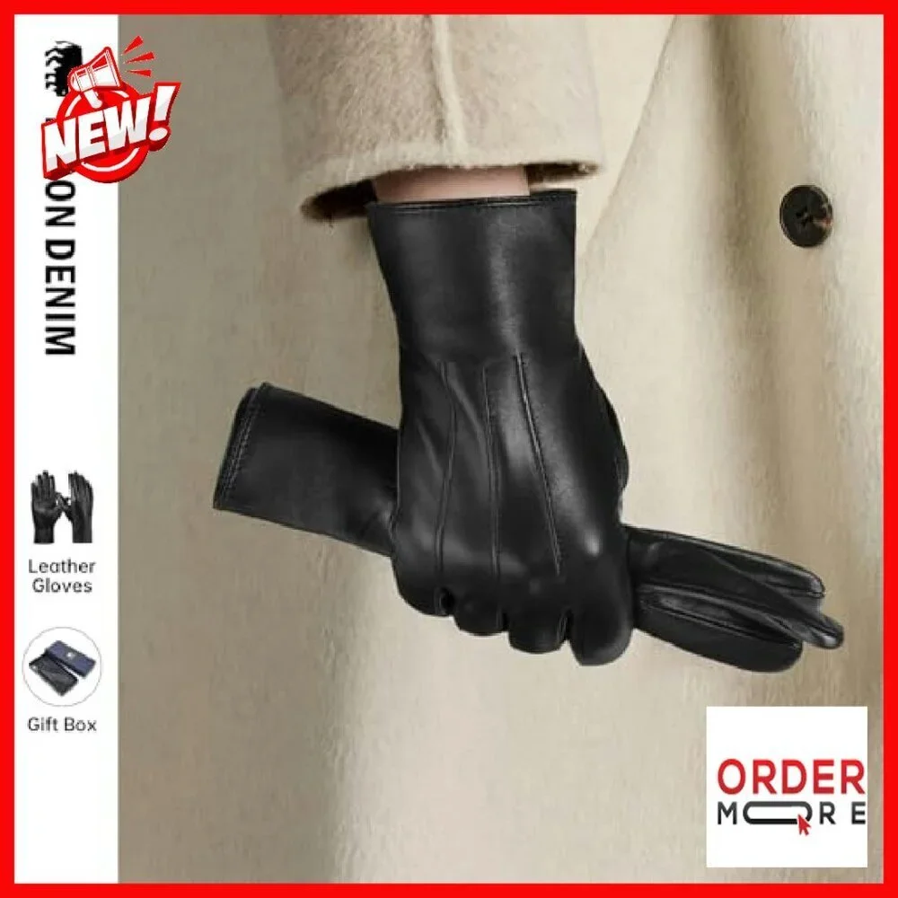 Cashmere Lined Sheepskin Leather Gloves Touchscreen Driving Winter